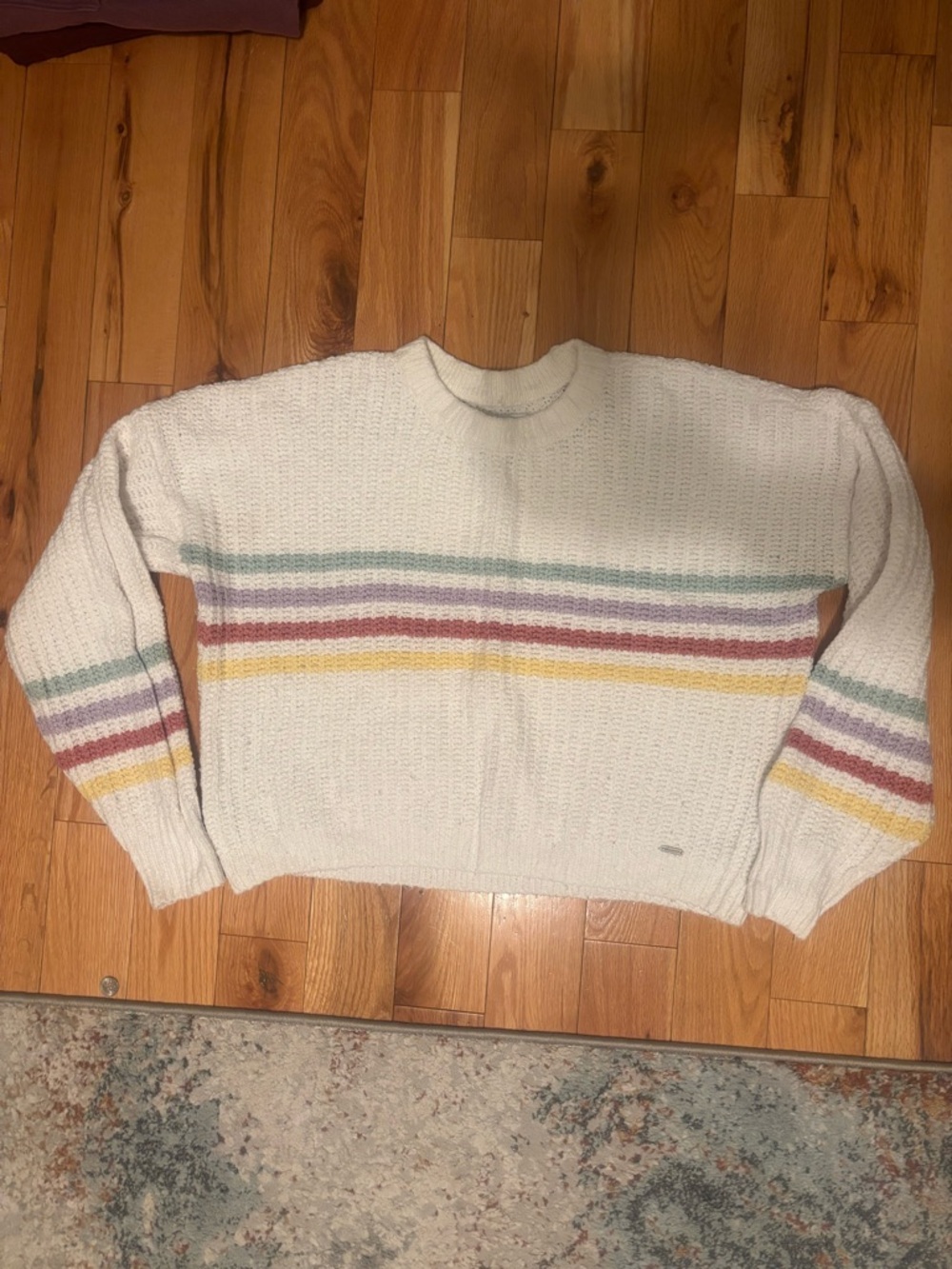 Hollister Cream Crewneck Sweater with Pastel Stripes